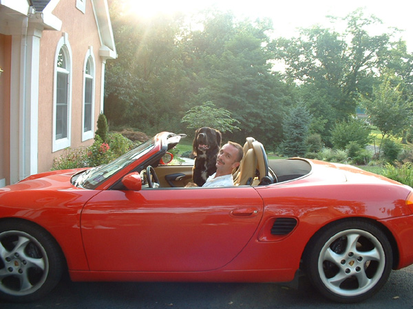 Ian in porche with Thor